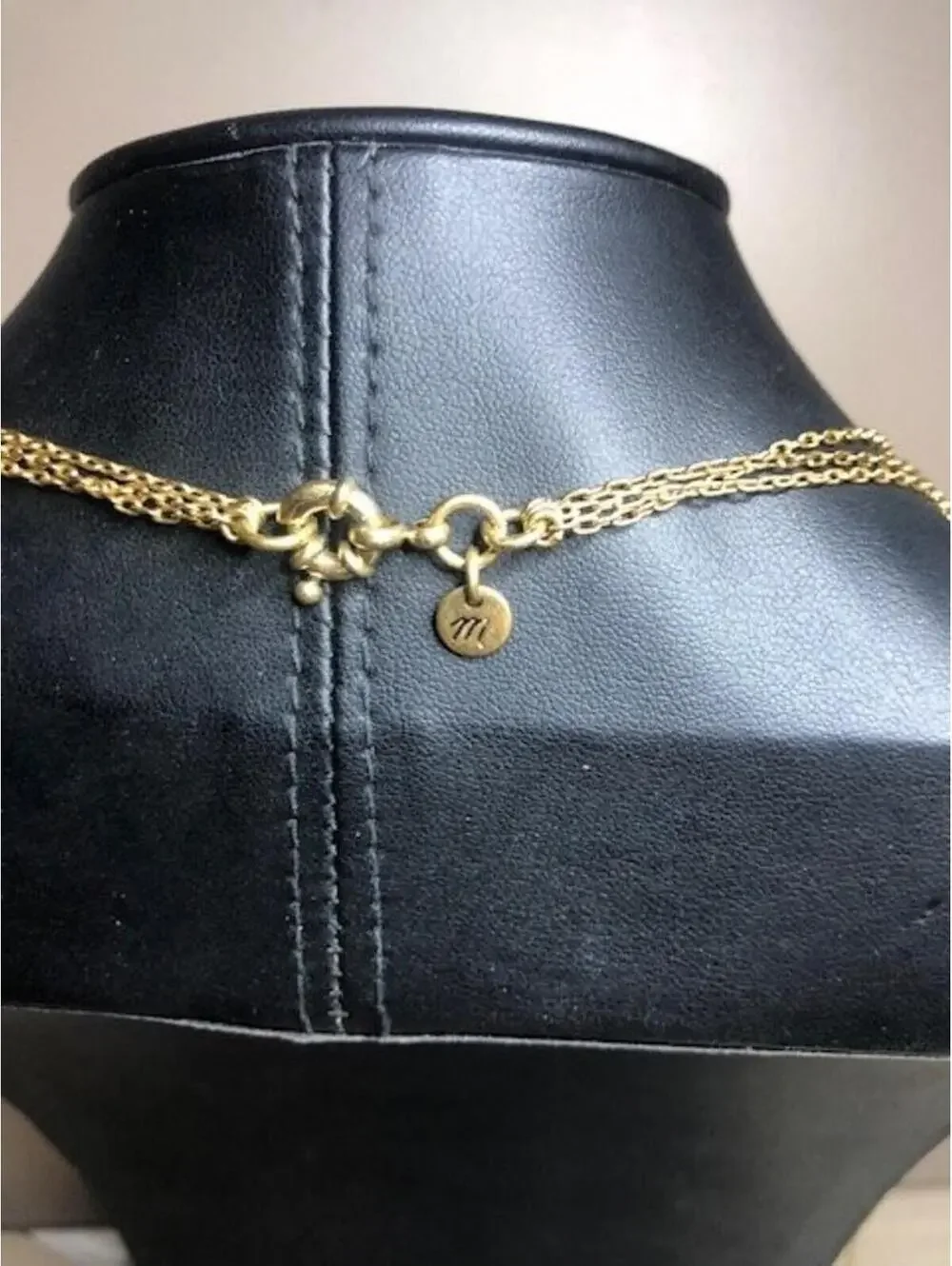 B2620 Madewell Gold Tone Layered Necklace  Crescent Moon Beaded Multi-Strand - Picture 3 of 3